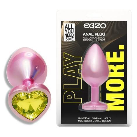 Основное фото Анальная пробка EGZO Pink Perl Heart Plug S розовая с салатовым кристаллом 7,1 см