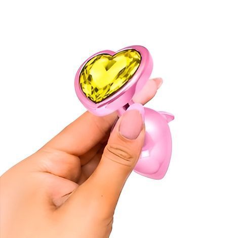 Основное фото Анальная пробка EGZO Pink Perl Heart Plug S розовая с салатовым кристаллом 7,1 см