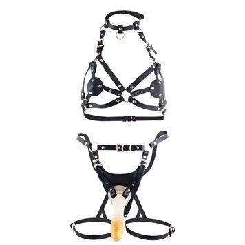 Основное фото Сбруя со страпоном LOCKINK SEVANDA Queen Sheba Set with Golden Dildo чёрная