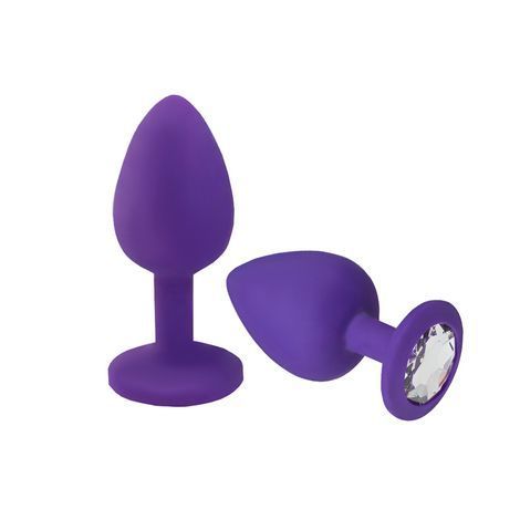 Основное фото Силиконовая анальная пробка Crystal Silicone Diamond S фиолетовая с прозрачным кристаллом 7,5 см
