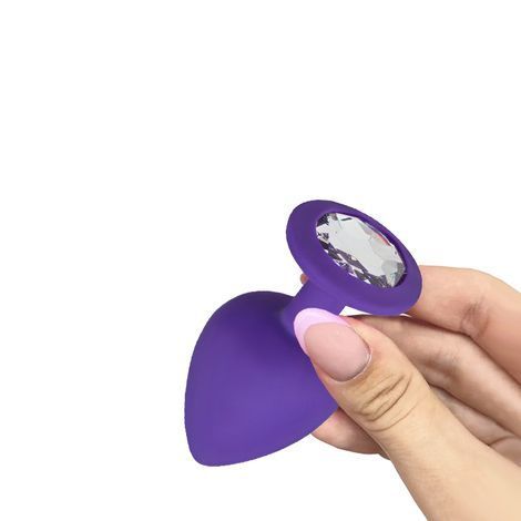 Основное фото Силиконовая анальная пробка Crystal Silicone Diamond S фиолетовая с прозрачным кристаллом 7,5 см