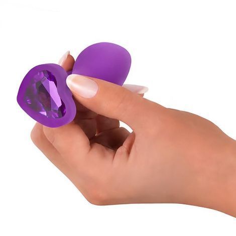 Основное фото Силиконовая анальная пробка EGZO Silicone Violet Heart Plug S фиолетовая с фиолетовым кристаллом 7,1 см