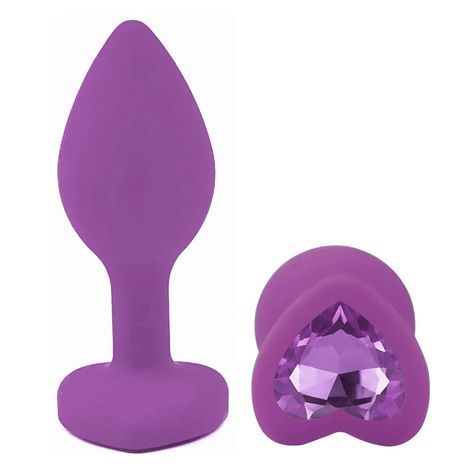 Основное фото Силиконовая анальная пробка EGZO Silicone Violet Heart Plug S фиолетовая с фиолетовым кристаллом 7,1 см