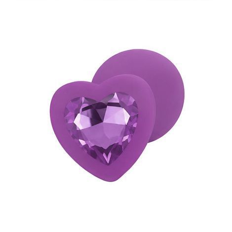 Основное фото Силиконовая анальная пробка EGZO Silicone Violet Heart Plug S фиолетовая с фиолетовым кристаллом 7,1 см