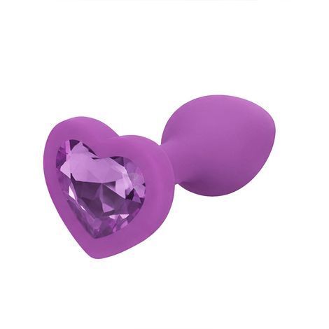 Основное фото Силиконовая анальная пробка EGZO Silicone Violet Heart Plug S фиолетовая с фиолетовым кристаллом 7,1 см