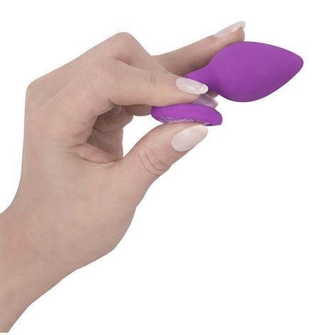 Основное фото Силиконовая анальная пробка EGZO Silicone Violet Heart Plug S фиолетовая с фиолетовым кристаллом 7,1 см