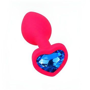 Основное фото Силиконовая анальная пробка EGZO Silicone Pink Heart Plug S розовая с синим кристаллом 7,1 см