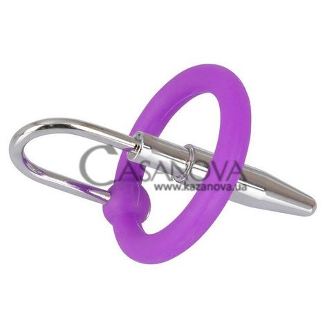 Основное фото Уретральный буж с кольцом Penisplug серебристый с фиолетовым 4,5 см