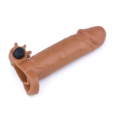 Основное фото Удлиняющая насадка с вибрацией Pleasure X-Tender Penis Sleeve коричневая 17 см