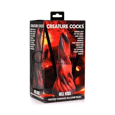Основное фото Фаллоимитатор Creature Cocks Hell Kiss Twisted Tongues Silicone в виде языка монстра красный с чёрным 18,8 см