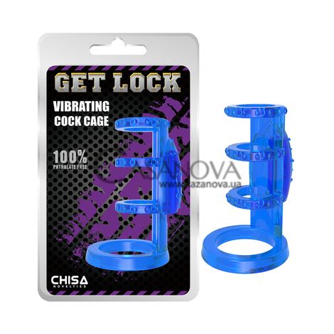 Основное фото Насадка с вибрацией Chisa Vibrating Cock Cage синяя 7,6 см