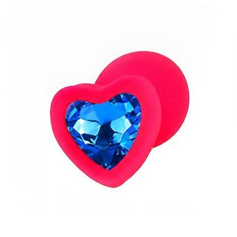 Основное фото Силиконовая анальная пробка EGZO Silicone Pink Heart Plug S розовая с синим кристаллом 7,1 см