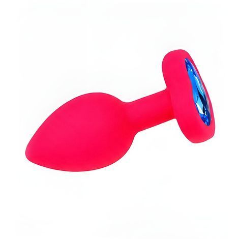 Основное фото Силиконовая анальная пробка EGZO Silicone Pink Heart Plug S розовая с синим кристаллом 7,1 см