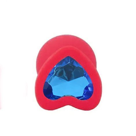 Основное фото Силиконовая анальная пробка EGZO Silicone Pink Heart Plug S розовая с синим кристаллом 7,1 см