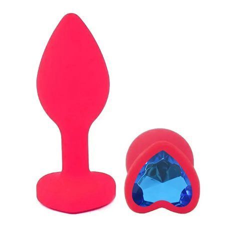 Основное фото Силиконовая анальная пробка EGZO Silicone Pink Heart Plug S розовая с синим кристаллом 7,1 см
