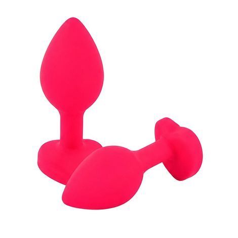 Основное фото Силиконовая анальная пробка EGZO Silicone Pink Heart Plug S розовая с синим кристаллом 7,1 см