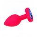Дополнительное фото Силиконовая анальная пробка EGZO Silicone Pink Heart Plug S розовая с синим кристаллом 7,1 см