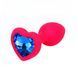 Дополнительное фото Силиконовая анальная пробка EGZO Silicone Pink Heart Plug S розовая с синим кристаллом 7,1 см
