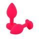 Дополнительное фото Силиконовая анальная пробка EGZO Silicone Pink Heart Plug S розовая с синим кристаллом 7,1 см