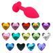 Дополнительное фото Силиконовая анальная пробка EGZO Silicone Pink Heart Plug S розовая с синим кристаллом 7,1 см