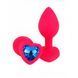 Дополнительное фото Силиконовая анальная пробка EGZO Silicone Pink Heart Plug S розовая с синим кристаллом 7,1 см
