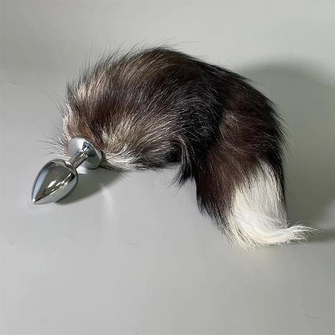Основне фото Анальна пробка Alive BDSM Line Black And White Fox Tail L срібляста з чорним хвостом 9 см