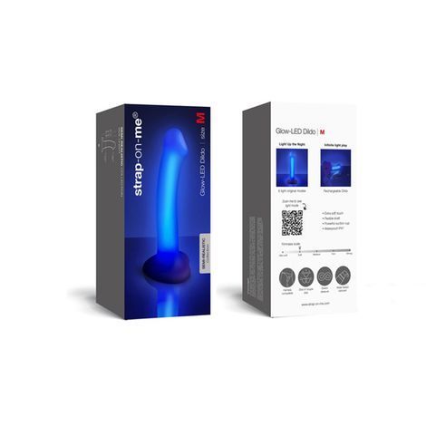 Основне фото Фалоімітатор, що світиться в темпряві, Strap-On-Me Glow-LED Dildo M синій 18 см