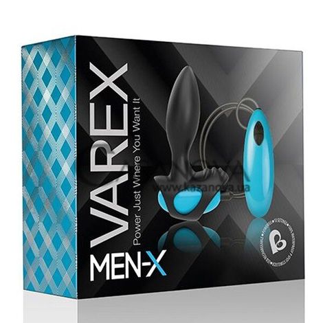 Основне фото Анальна пробка з вібрацією Rocks-Off Men-X Varex чорна з синім 7,5 см