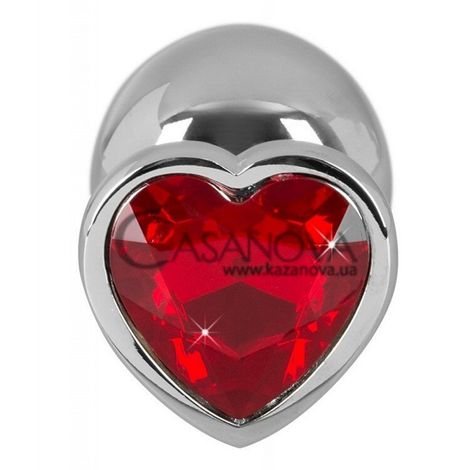 Основне фото Анальна пробка серце Diamond Anal Plug Medium 532789 срібляста з червоним 8,2 см
