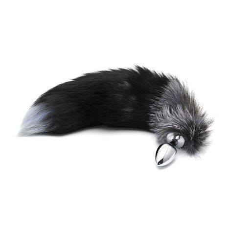 Основное фото Анальная пробка Alive BDSM Line Black And White Fox Tail M серебристая с чёрным хвостом 8 см