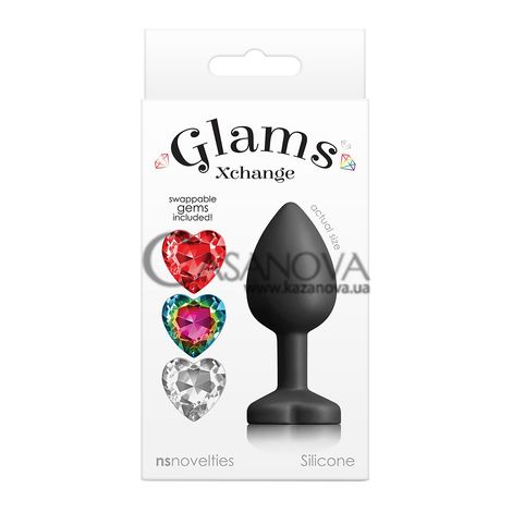 Основное фото Анальная пробка NS Novelties Glams Xchange Heart Small чёрная со съёмными камнями 7,2 см