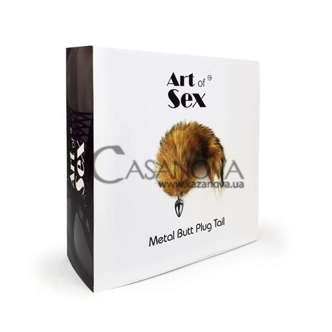 Основное фото Анальная пробка с хвостом лисы Art Of Sex Metal Butt Plug Tail M серебристая с оранжевым 7,3 см