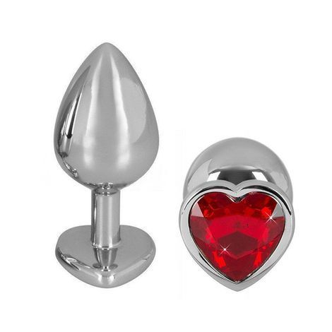 Основное фото Анальная пробка сердце Diamond Anal Plug Medium 532789 серебристая с красным 8,2 см