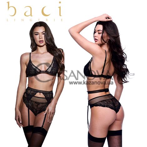 Основное фото Комплект белья Baci 3pc Lace & Mesh Bra Garter & Panty Set чёрный