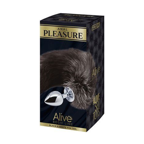 Основне фото Анальна пробка Alive BDSM Line Black And White Fox Tail S срібляста з чорним хвостом 7 см