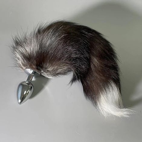 Основне фото Анальна пробка Alive BDSM Line Black And White Fox Tail S срібляста з чорним хвостом 7 см