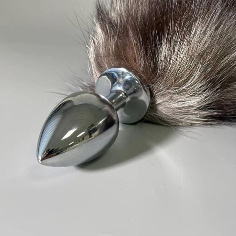 Основне фото Анальна пробка Alive BDSM Line Black And White Fox Tail S срібляста з чорним хвостом 7 см