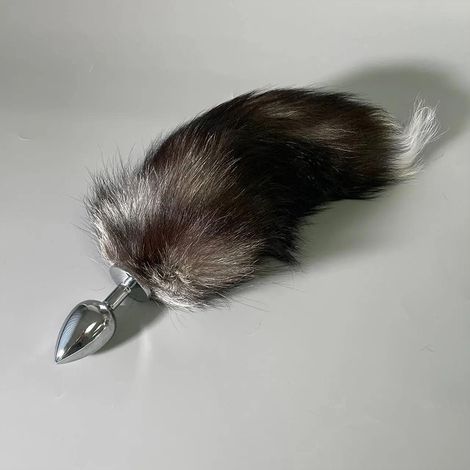 Основне фото Анальна пробка Alive BDSM Line Black And White Fox Tail S срібляста з чорним хвостом 7 см