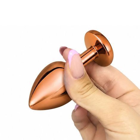 Основне фото Анальна пробка EGZO Dark Gold Round Plug S золотиста з червоним кристалом 7 см