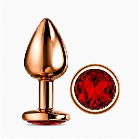 Основне фото Анальна пробка EGZO Dark Gold Round Plug S золотиста з червоним кристалом 7 см