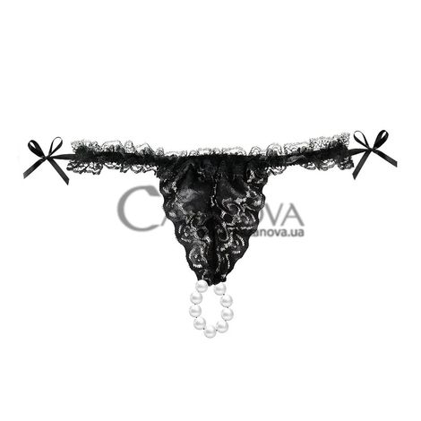 Основное фото Набор Intt Brazilian Panty черные трусики с жемчужным кольцом и клубничный лубрикант