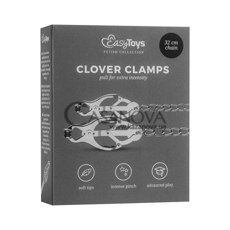 Основне фото Затискачі на соски з ланцюжком EasyToys Clover Clamps Pull For Extra Intensity ET65587 сріблясті
