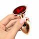 Додаткове фото Анальна пробка EGZO Dark Gold Round Plug S золотиста з червоним кристалом 7 см