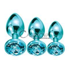 Основне фото Набір анальних пробок Global Novelties Nixie Metal Butt Plug Trainer Set синій з кристалами