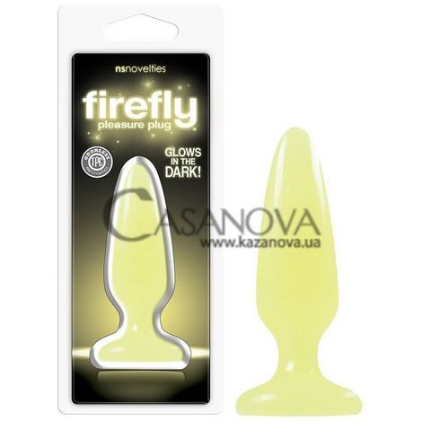 Основное фото Светящаяся анальная пробка с присоской Firefly Pleasure Plug жёлтая 10 см