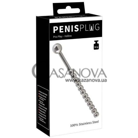 Основне фото Порожній уретральний буж Penis Plug Piss Play — Hollow сріблястий 14 см