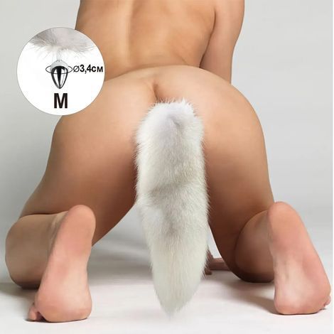 Основное фото Анальная пробка с хвостом Art Of Sex Metal Butt Tail M серебристая с белым 7,3 см