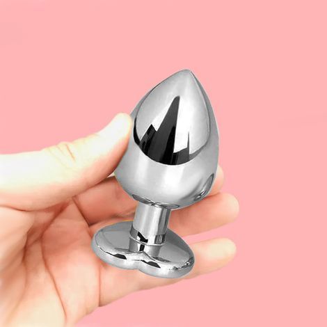 Основне фото Металева анальна пробка Crystal Heart Diamond M срібляста з чорним кристалом 8,5 см