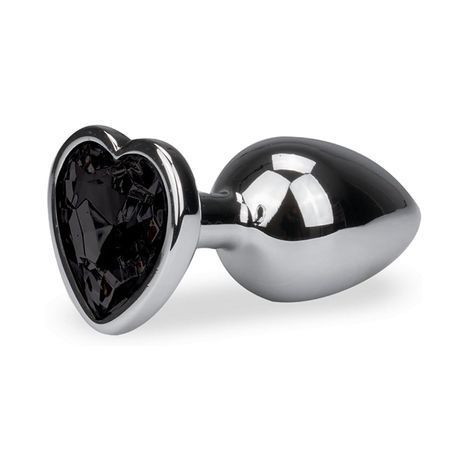 Основне фото Металева анальна пробка Crystal Heart Diamond M срібляста з чорним кристалом 8,5 см