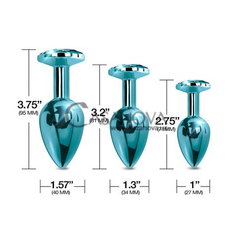 Основне фото Набір анальних пробок Global Novelties Nixie Metal Butt Plug Trainer Set синій з кристалами